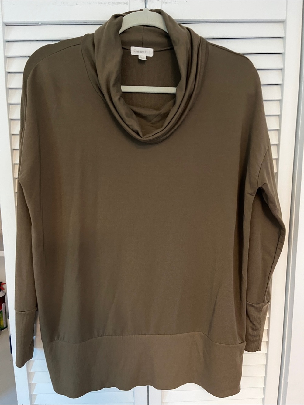 Garnet Hill Cowl Neck Sweatshirt Top Oversized Olive Green Sz XS
